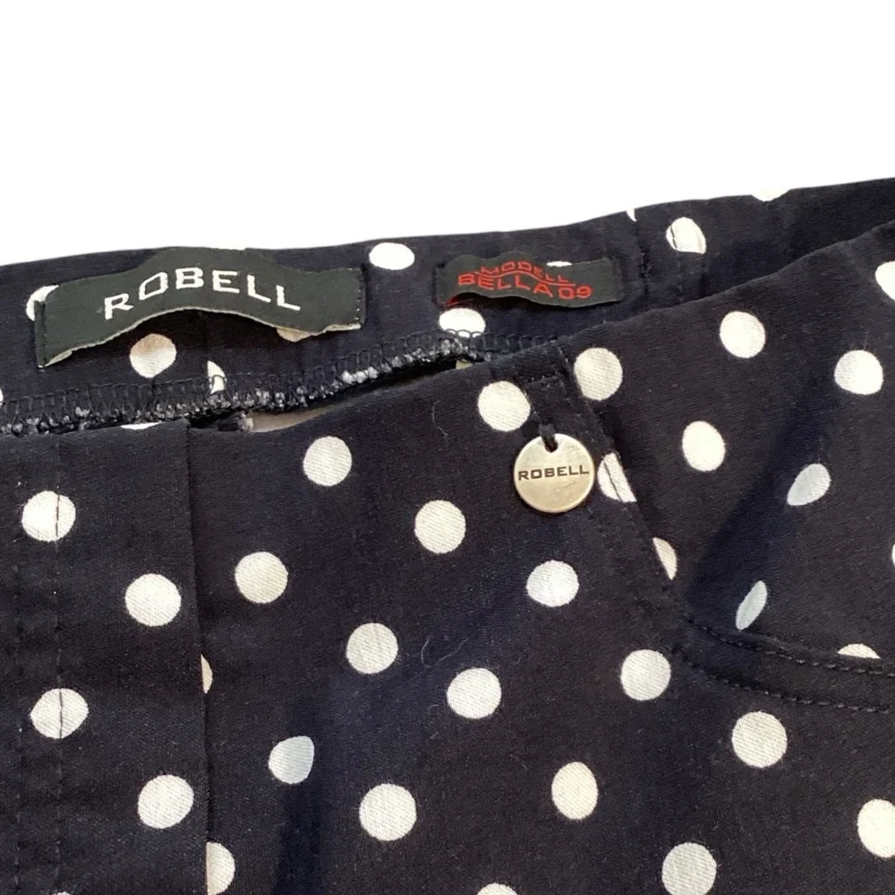 Robell‎ Bella 09 Ankle Grazer Black & White Polka Dot Pull On Pants, Size 4